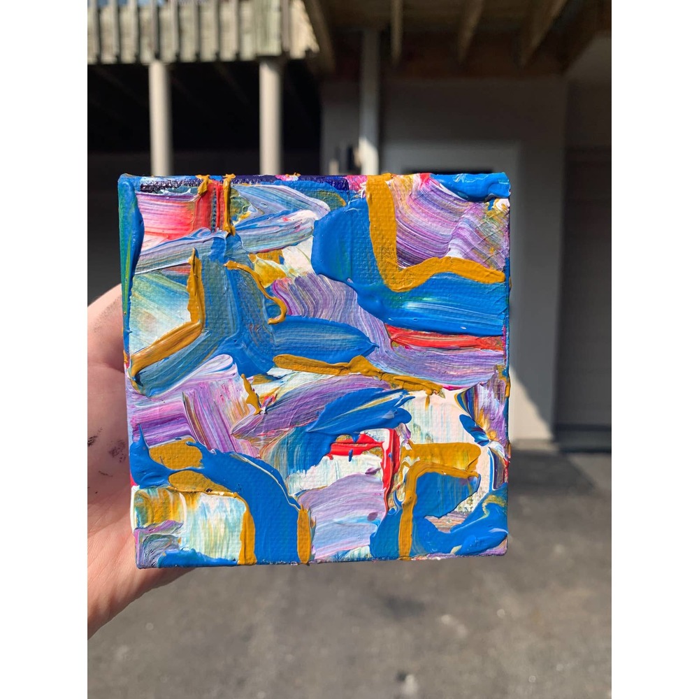 Handmade Yellow Mini Original Painting, Mini Canvas Painting, Office Art